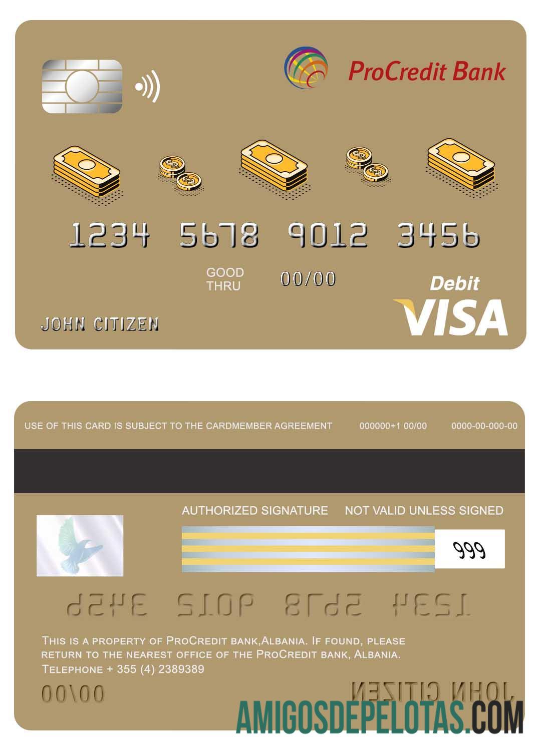 Cartão Visa do Banco Procredit da Albânia modelo